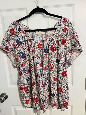 😍LOFT White floral peasant Blouse SZ XL